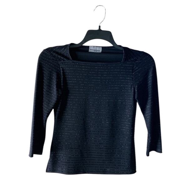 Wrapper Striped Blouse Womens XS 3/4 Sleeve Square Neck Casual Preppy Pullover - Picture 3 of 5